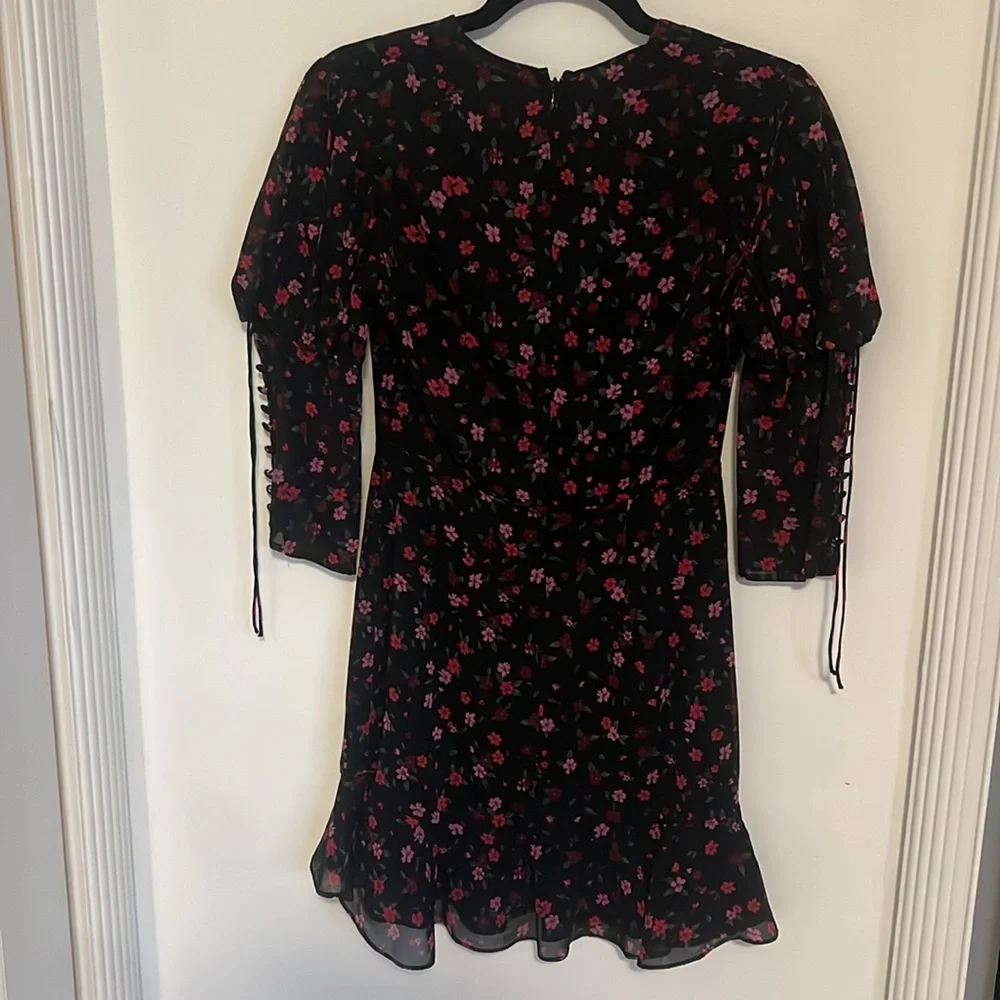 For love and lemons black mini dress with pink and red flowers size XS - Picture 3 of 5